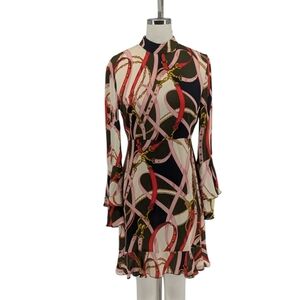 Zara Straps Chain A Line Dress Green Pink Size Small long sleeves retro preppy